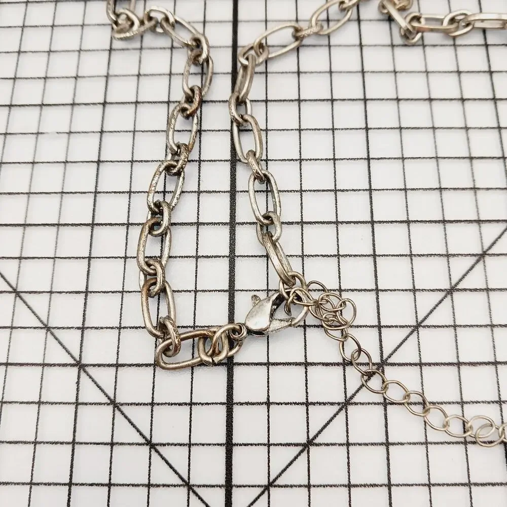 Necklace VTG Chain Silver Tone White Bead Tassel Charm Boho Statement 30in Bib